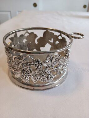 Vintage Silver-Plated Wine Bottle Coaster with Grape and Leaf Motif